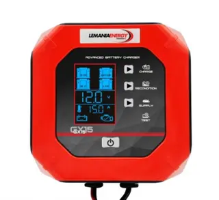 Produktfoto för 12V / 24V Lemania GX15 laddare 15A 24-300Ah (WET, AGM, EFB, VRLA, 12.8 V LiFePO4 lithium)