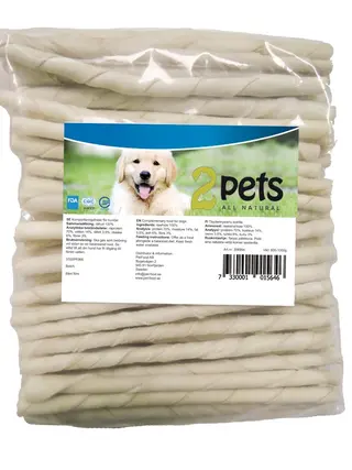 Produktfoto för 2pets Tuggpinne vriden vit 12 cm/9-10 mm 100-pack