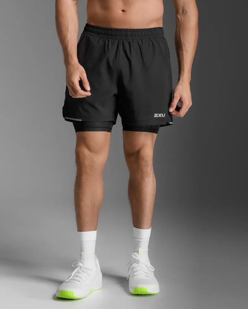 Bild 2 för 2XU Aero Mesh 2-In-1 5 Inch Shorts Black/Silver Reflective