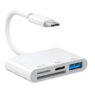 Produktfoto för 4-i-1 USB-C Adapter till USB-A / SD / TF / USB-C - Vit