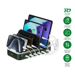 Produktfoto för 4smarts Charging station Team 100W 1x USB-A port 5x USB-C ports includes 6 cables green