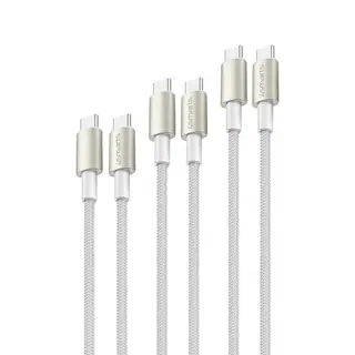 Produktfoto för 4Smarts USB-C till USB-C kabel PremiumCord, 60W, set om 3, 0,5m/1,5m/3m - vit / silver