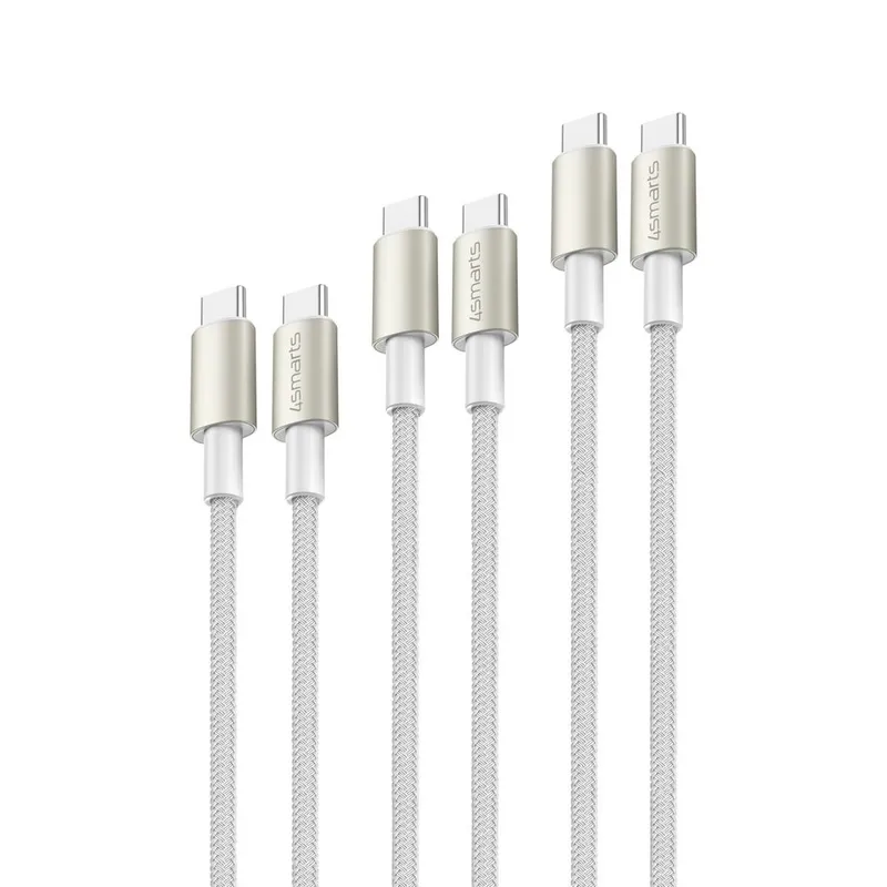 Alternativ bild 0 för 4Smarts USB-C till USB-C kabel PremiumCord, 60W, set om 3, 0,5m/1,5m/3m - vit / silver