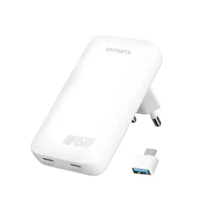 Produktfoto för 4smarts Väggladdare FlatPlug Slim Dual 45W GaN 2xUSB-C – Vit