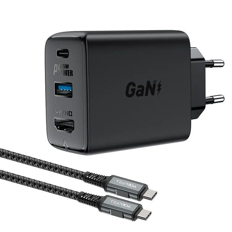 Alternativ bild 0 för Acefast 2in1 laddare GaN 65W USB-C/USB och HDMI-adapter 4K@60Hz + USB-C-kabel 1,8m - Svart