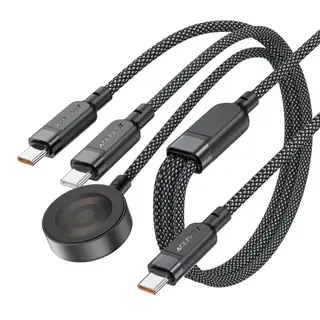 Produktfoto för Acefast C6-11 3-i-1 USB-C till 2x USB-C / Qi-kabel 100W, 1,2m - svart
