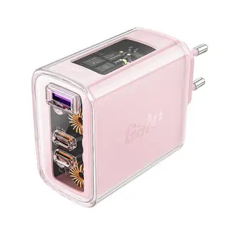 Produktfoto för Acefast laddare GaN 65W, 3 portar (1xUSB, 2xUSB-C) - Rosa
