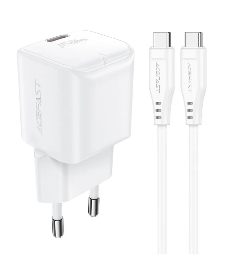 Alternativ bild 0 för Acefast Mini USB-C väggladdare, 30W, PD, GaN med USB-C-kabel - Vit