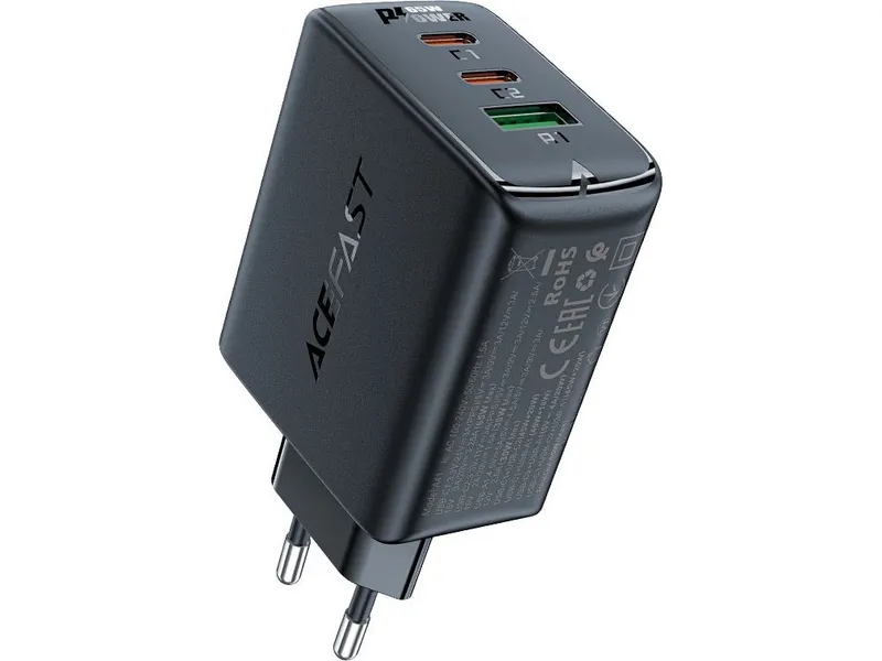 Alternativ bild 0 för Acefast snabbladdare GaN 2x USB-C / USB-A, PPS, PD, QC4, 65W - Svart