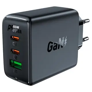 Produktfoto för Acefast snabbladdare GaN 2x USB-C / USB-A, PPS, PD, QC4, 65W - Svart