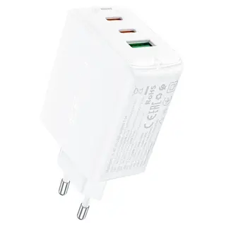 Produktfoto för Acefast snabbladdare GaN 2x USB-C / USB-A, PPS, PD, QC4, 65W - Vit