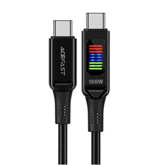Produktfoto för Acefast USB-C till USB-C-kabel med display 100W, 1,2m - Svart