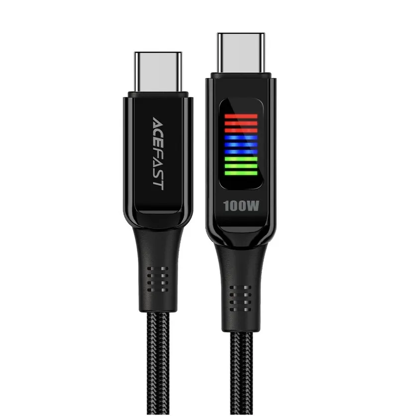 Alternativ bild 0 för Acefast USB-C till USB-C-kabel med display 100W, 1,2m - Svart