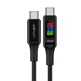 Produktfoto för Acefast USB-C till USB-C-kabel med display 100W, 1,2m - Svart