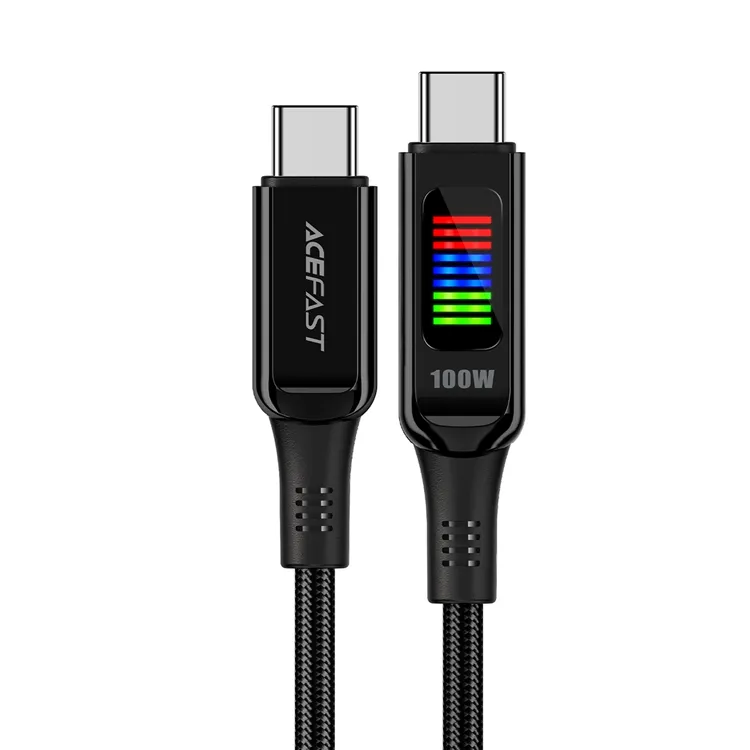 Alternativ bild 0 för Acefast USB-C till USB-C-kabel med display 100W, 1,2m - Svart