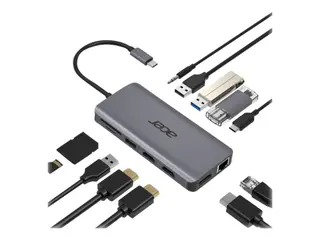 Produktfoto för Acer 12-i-1 Type-C-adapter - Dockningsstation - USB-C - 2 x HDMI, DP - GigE - Silver