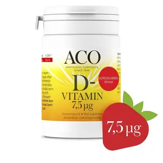 Produktfoto för ACO D-vitamin 7,5 UG Jordgubbssmak 100 tabletter