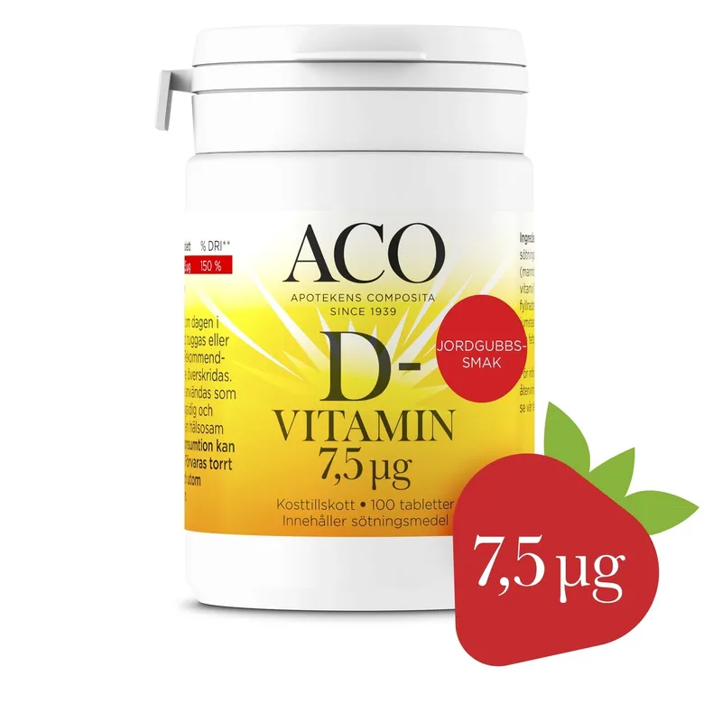 Bild 2 för ACO D-vitamin 7,5 UG Jordgubbssmak 100 tabletter
