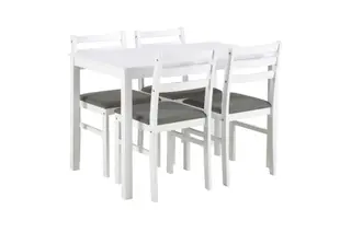 Produktfoto för ACT NORDIC Alicante matbordsset, 1 matbord, 4 matstolar - ljusgr&aring;tt tyg, vit MDF/gummitr&auml;