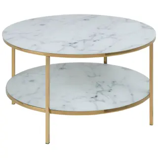 Produktfoto för ACT NORDIC Alisma Soffbord - Glas med Vitt Marmortryck / Guldmetall, Runt (&Oslash; 80 cm)