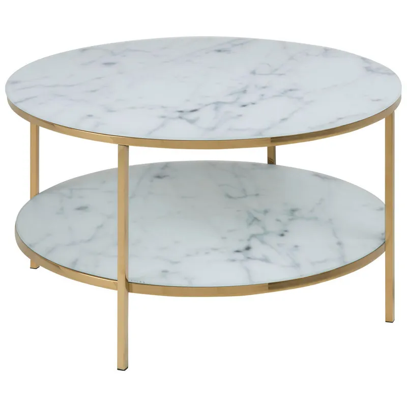 Bild 1 för ACT NORDIC Alisma Soffbord - Glas med Vitt Marmortryck / Guldmetall, Runt (&Oslash; 80 cm)