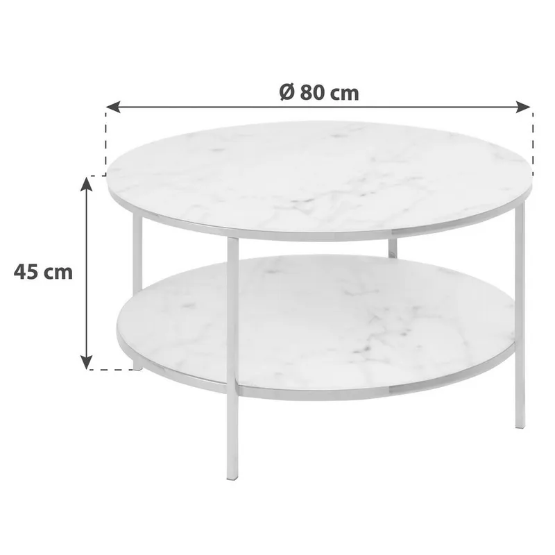 Bild 2 för ACT NORDIC Alisma Soffbord - Glas med Vitt Marmortryck / Guldmetall, Runt (&Oslash; 80 cm)