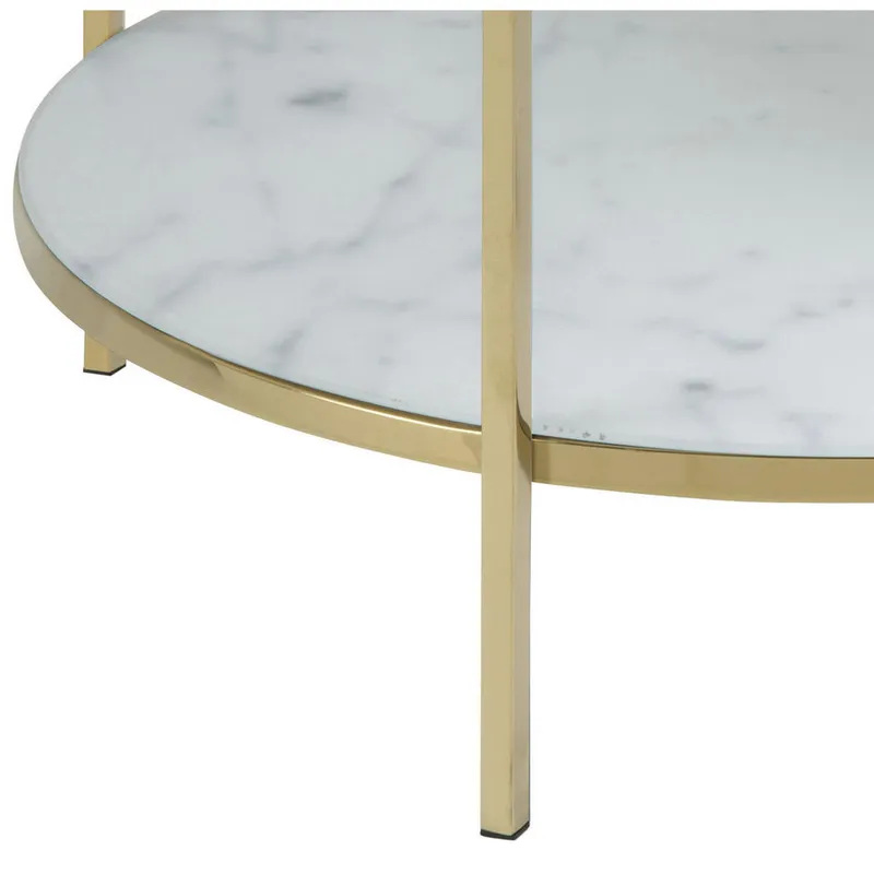 Bild 5 för ACT NORDIC Alisma Soffbord - Glas med Vitt Marmortryck / Guldmetall, Runt (&Oslash; 80 cm)