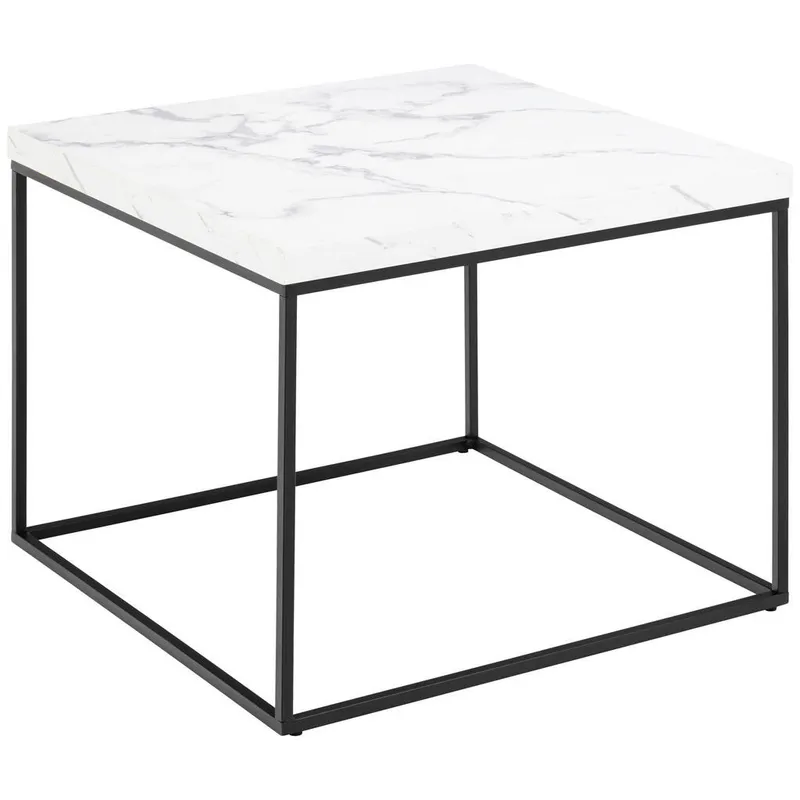 Bild 1 för ACT NORDIC Barossa soffbord, fyrkantigt - vitt papper Carrara marmorlook och svart st&aring;l (60x60)