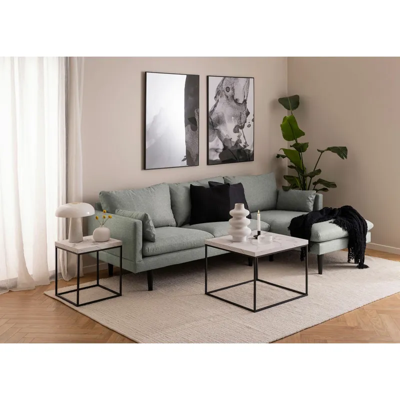 Bild 3 för ACT NORDIC Barossa soffbord, fyrkantigt - vitt papper Carrara marmorlook och svart st&aring;l (60x60)