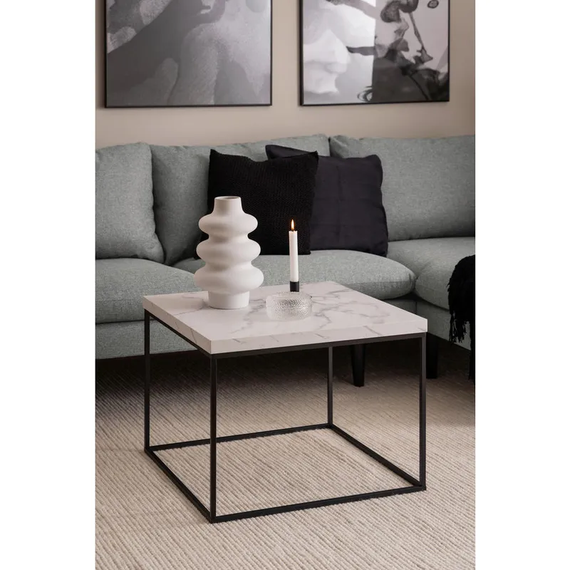 Bild 5 för ACT NORDIC Barossa soffbord, fyrkantigt - vitt papper Carrara marmorlook och svart st&aring;l (60x60)