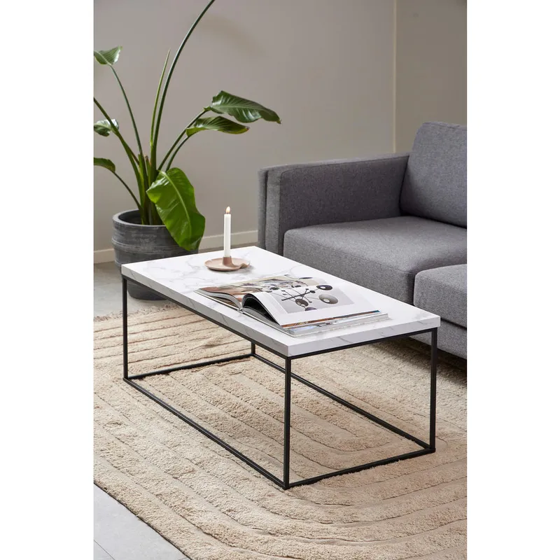 Bild 3 för ACT NORDIC Barossa soffbord, rektangul&auml;rt - vit marmor Carrara grov melamin och svart st&aring;l (110x55)