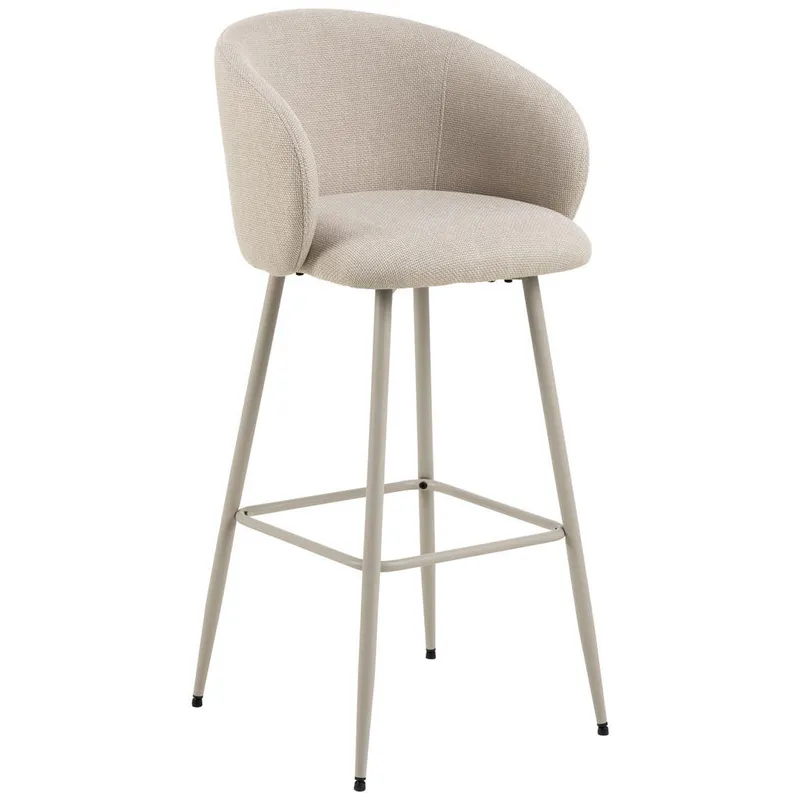 Bild 1 för ACT NORDIC Eleanor barstol, med ryggst&ouml;d, armst&ouml;d och fotst&ouml;d - beige tyg och gr&aring;tt st&aring;l