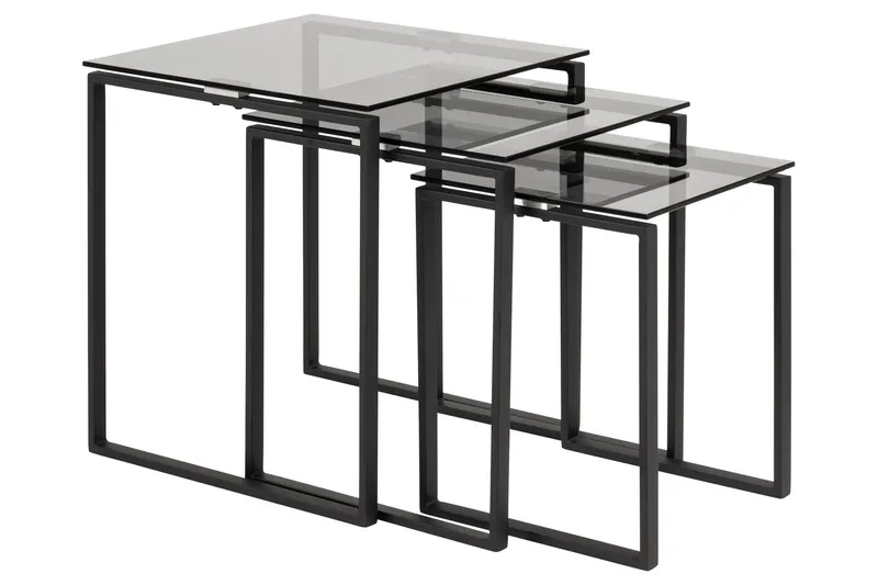 Bild 1 för ACT NORDIC Katrine Sidobord - R&ouml;kt / Svart Glas / Metall, Fyrkantiga (Set om 3 cm)