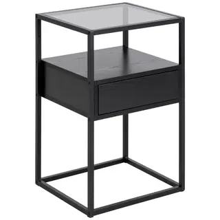 Produktfoto för ACT NORDIC Randolf s&auml;ngbord, m. 1 hylla och 1 l&aring;da - r&ouml;kt glas, svart askmelamin, svart st&aring;l (40x35)