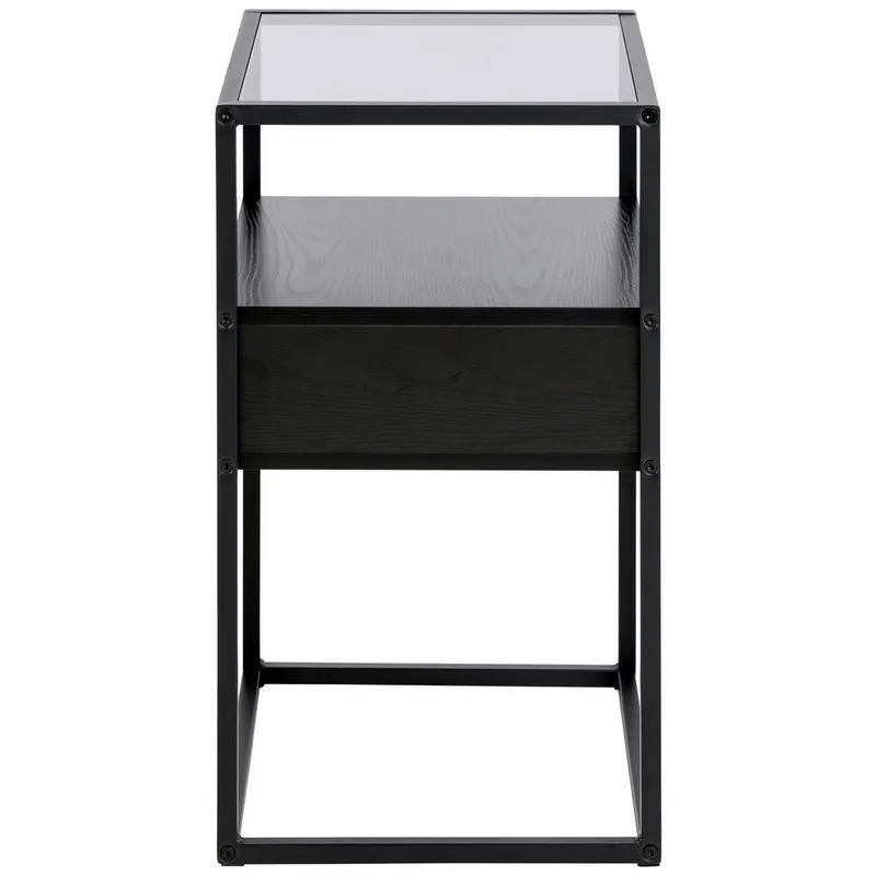 Bild 2 för ACT NORDIC Randolf s&auml;ngbord, m. 1 hylla och 1 l&aring;da - r&ouml;kt glas, svart askmelamin, svart st&aring;l (40x35)
