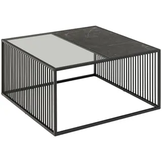 Produktfoto för ACT NORDIC Strington soffbord, fyrkantigt - svart marmor melamin/r&ouml;kf&auml;rgat glas och svart metall (80x80)
