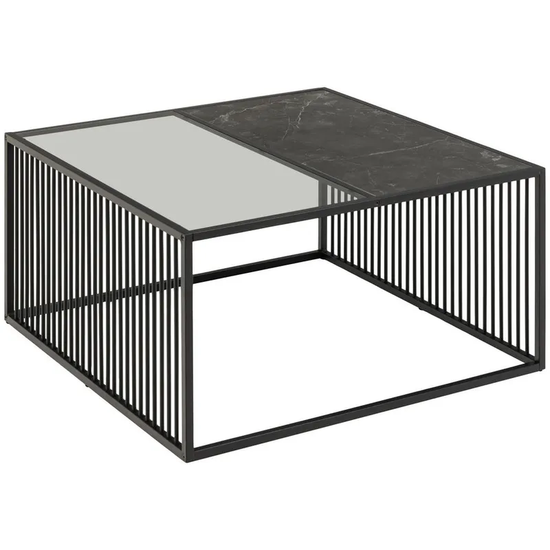 Bild 1 för ACT NORDIC Strington soffbord, fyrkantigt - svart marmor melamin/r&ouml;kf&auml;rgat glas och svart metall (80x80)