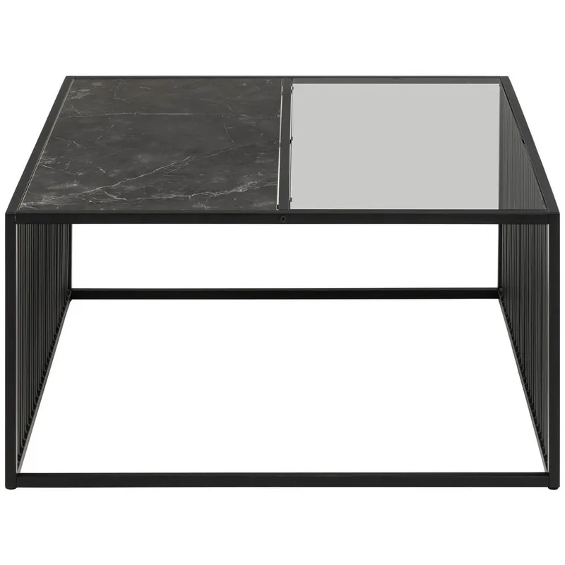 Bild 4 för ACT NORDIC Strington soffbord, fyrkantigt - svart marmor melamin/r&ouml;kf&auml;rgat glas och svart metall (80x80)