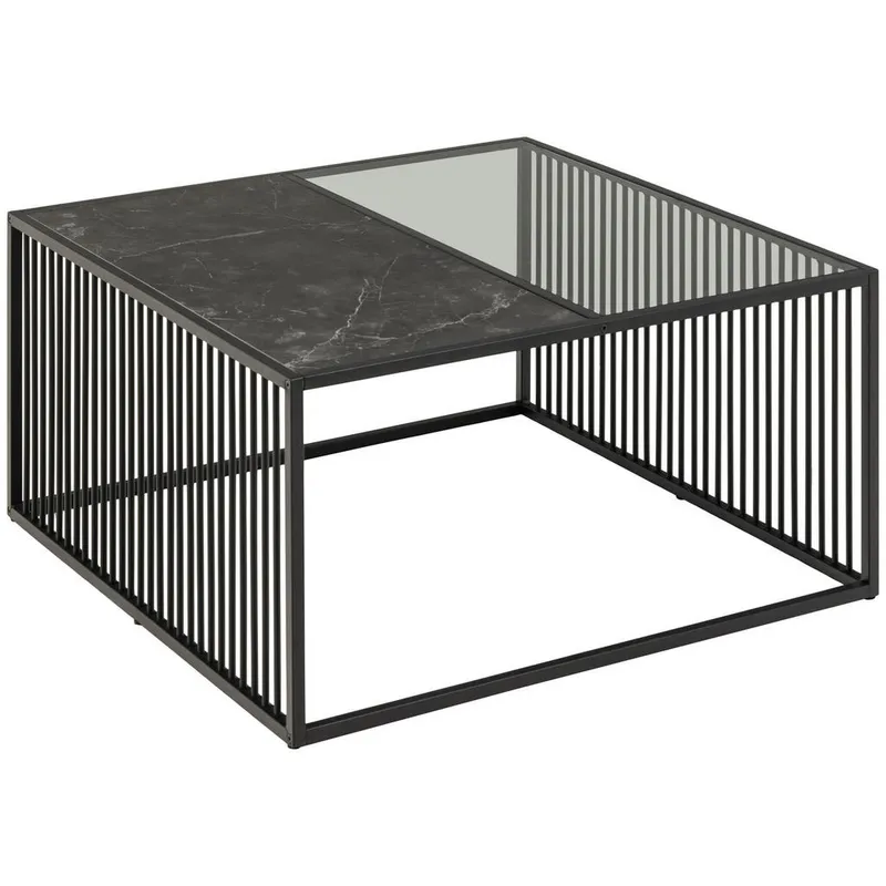 Bild 5 för ACT NORDIC Strington soffbord, fyrkantigt - svart marmor melamin/r&ouml;kf&auml;rgat glas och svart metall (80x80)