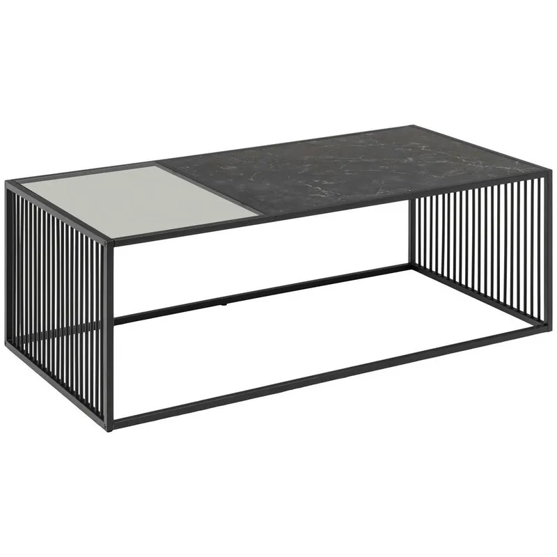 Bild 1 för ACT NORDIC Strington soffbord, rektangul&auml;rt - svart marmor melamin/r&ouml;kf&auml;rgat glas och svart metall (120x60
