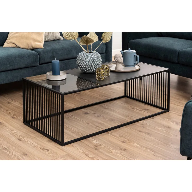 Bild 3 för ACT NORDIC Strington soffbord, rektangul&auml;rt - svart marmor melamin/r&ouml;kf&auml;rgat glas och svart metall (120x60