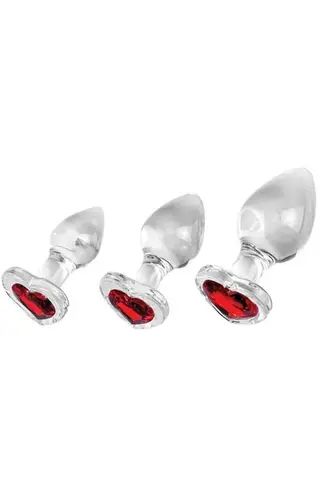 Produktfoto för Adam & Eve Red Heart Gem Glass Plug Set Analplugg i glas
