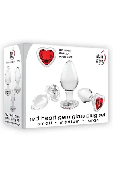 Bild 2 för Adam & Eve Red Heart Gem Glass Plug Set Analplugg i glas
