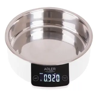 Produktfoto för Adler AD 3166, Elektronisk köksvåg, 5 kg, 1 g, Rostfritt stål, Vit, Rostfritt stål, Bänkdiskmaskin