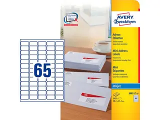 Produktfoto för Adresslappar avery, för bläckstråleskrivare, 38,1 x 21,2 mm, låda med 1.625 st.