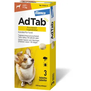 Produktfoto för AdTab 225 mg Tuggtabletter för Hund > 5,5–11 kg