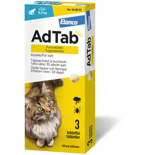 Produktfoto för AdTab 48 mg tuggtabletter för katt > 2–8 kg