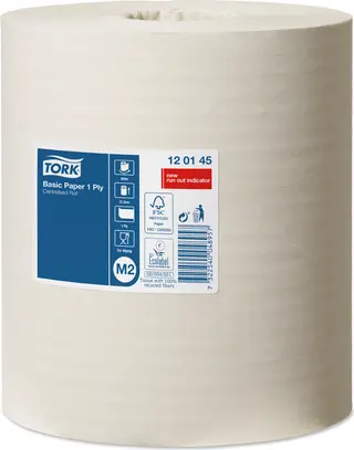Produktfoto för Aftørringspapir Tork M2 Basic centerfeed 1-lags hvid 300m - (6 ruller pr. karton)