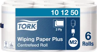 Produktfoto för Aftørringspapir Tork M2 Plus Centerfeed 2-lag hvid - (6 ruller pr. karton)