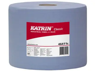 Produktfoto för Aftørringsrulle Industri Katrin 2-lag Ø29cm B22cmxL360m Genbrug Blå,2 rl x 360 m/krt